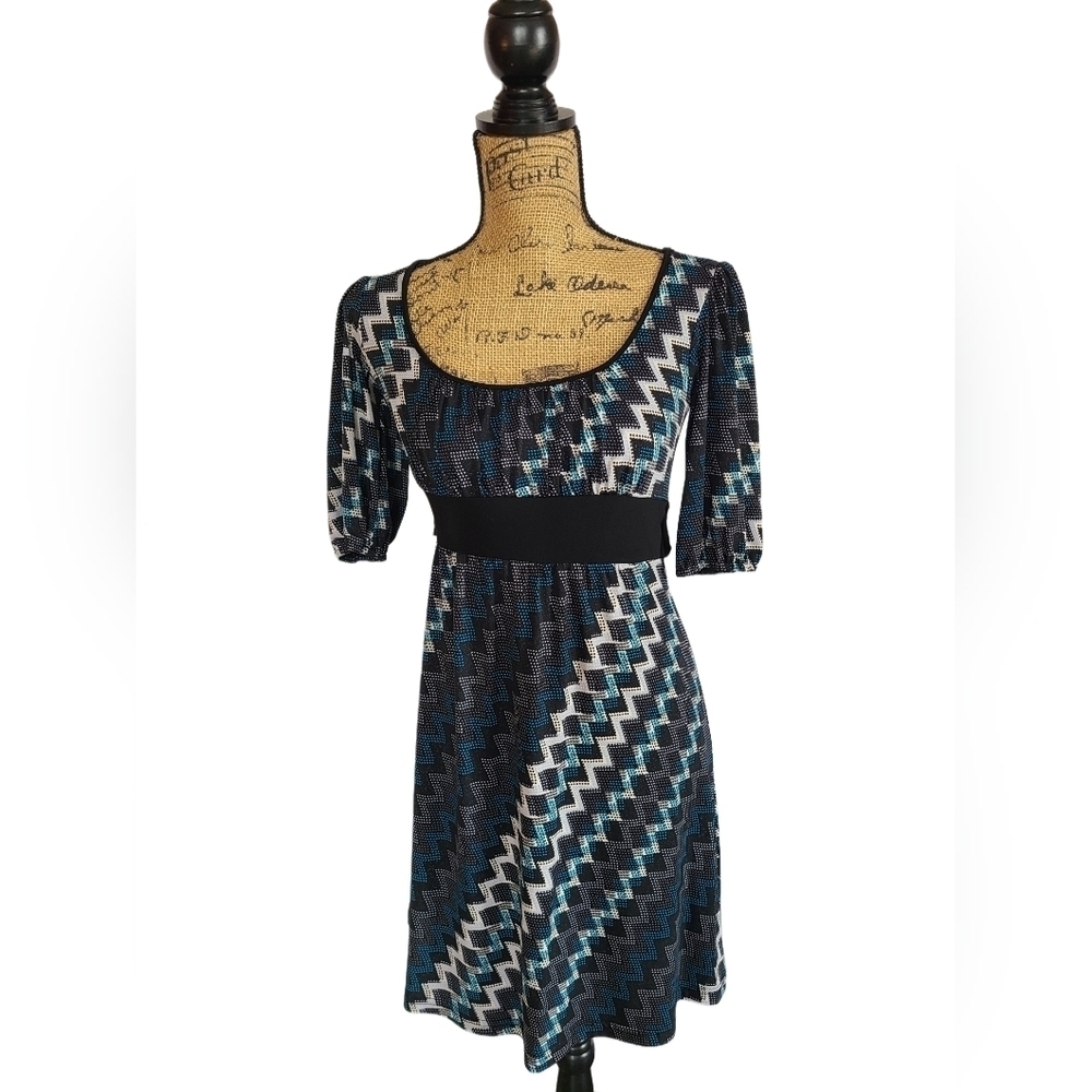 Vintage Wraper Retro Theme Blue and Silver Polka Dot Stripe Dress